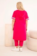 Komplet damski bawełniany Plus Size z bluzką z kapturem i spodniami fuksja