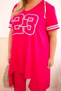 Komplet damski bawełniany Plus Size z bluzką z kapturem i spodniami fuksja