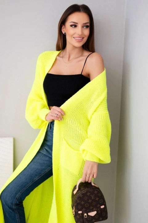 Sweter długi kardigan żółty neon