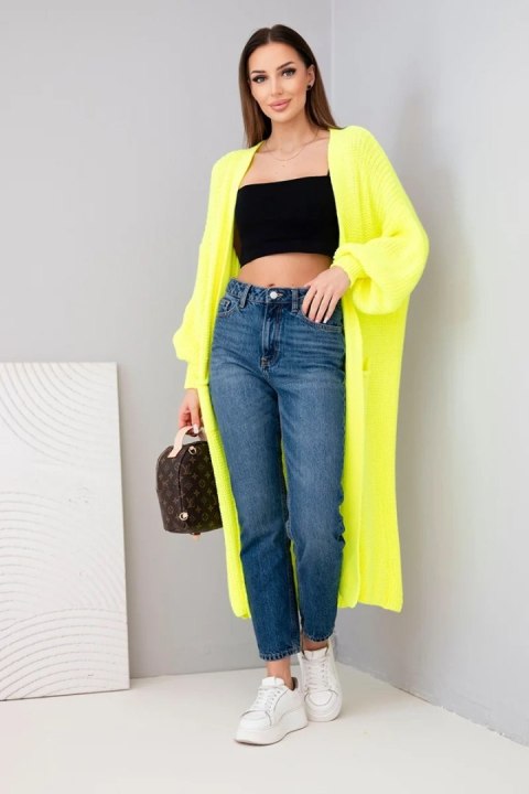 Sweter długi kardigan żółty neon