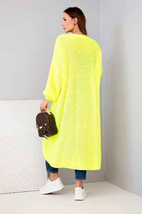 Sweter długi kardigan żółty neon